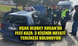 Ulubey Avgan'da hurdaya dönen araçtaki 9 yaşındaki 1 çocuk ve 2 yetişkinin hayati tehlikesi bulunuyor