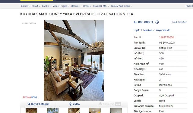 Uşak'ta 45 milyon TL'ye kadar villa satışı yapılıyor