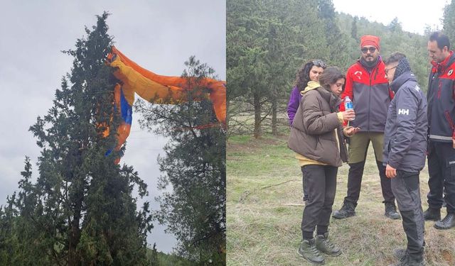 Pamukkale Dinamit Tepesi'de yamaç paraşütçüsü genç kadın yürekleri ağızlara getirdi!